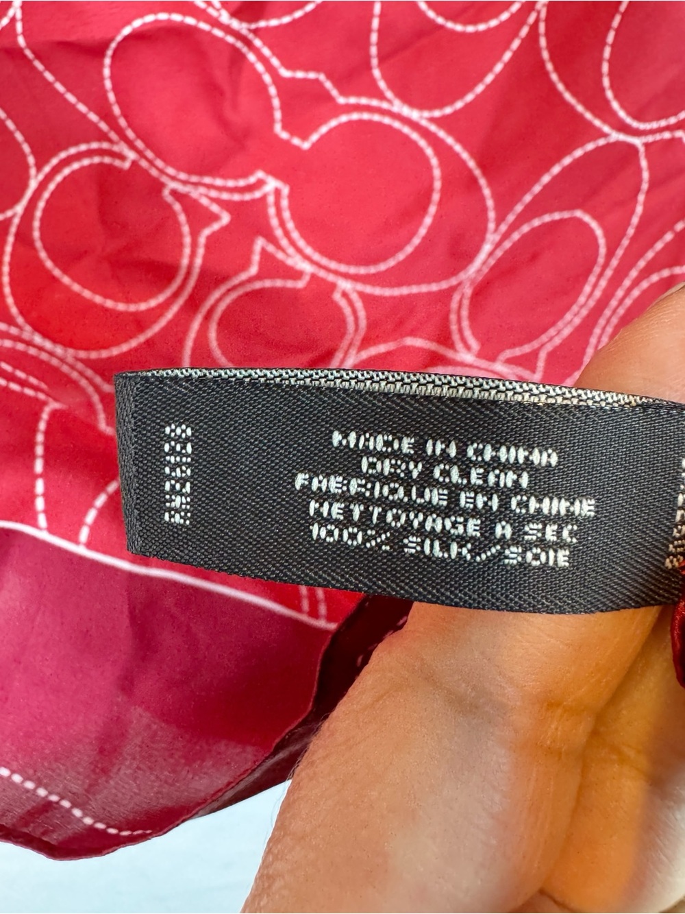Coach | Red 100% Silk Square C Logo Scarf - Picture 7 of 8
